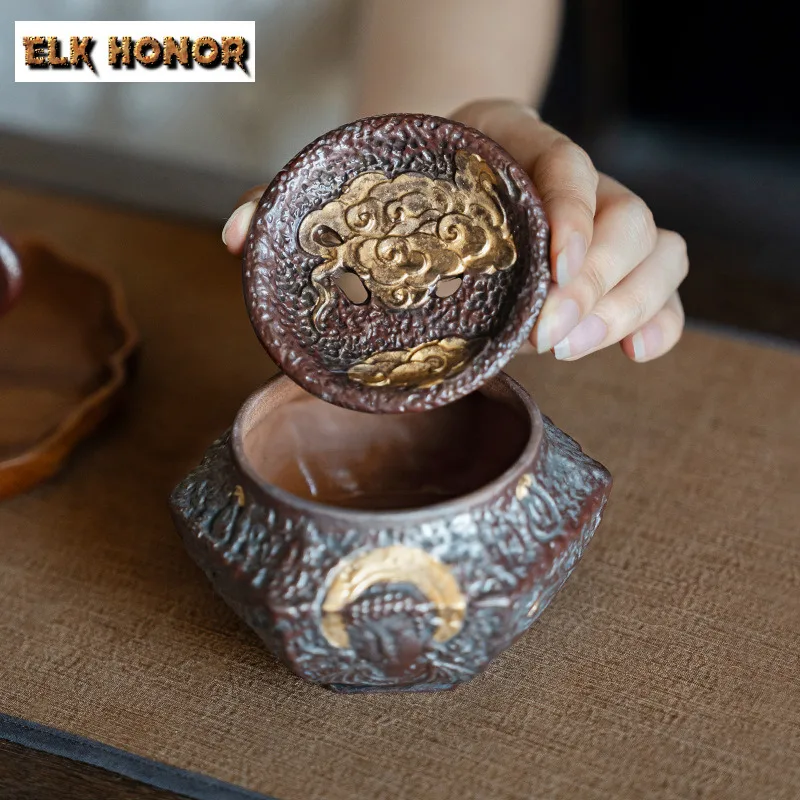 230ml Old Pottery Clay Jian Shui Zen Ceramic Gilded Tea Washing Retro Gilt Silve Cha Xi Tea Garbage Can Teaware Equipment Craft