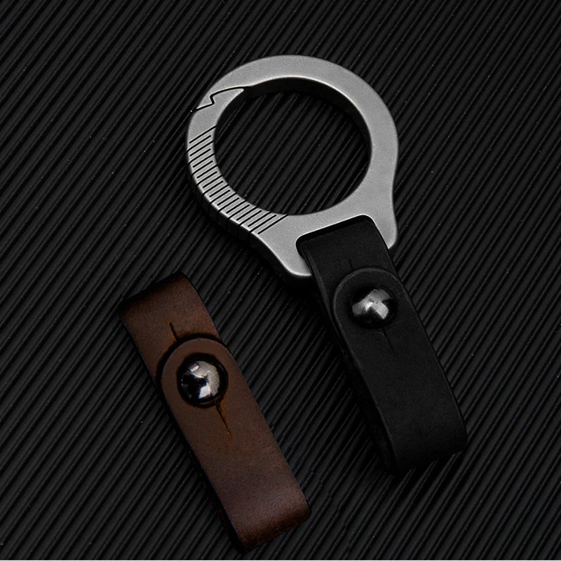 Titanium Alloy Carabiner Cowhide Leather Keychain Waist Belt Buckle Car Key Holder For Key Camping Survival EDC Outdoor Keychain titanium keychain