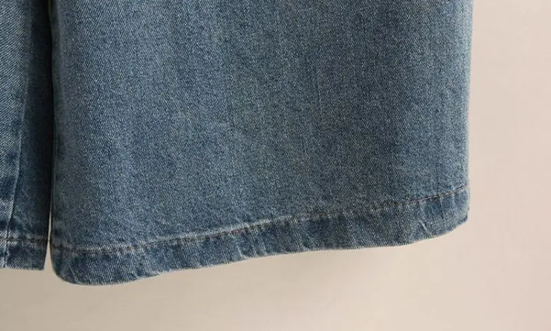 Indie Folk Stickerei Denim Vintage elastische hohe Taille lose weites Bein Damen hose waden lange Hose für Damen bekleidung Mode – Detail 11