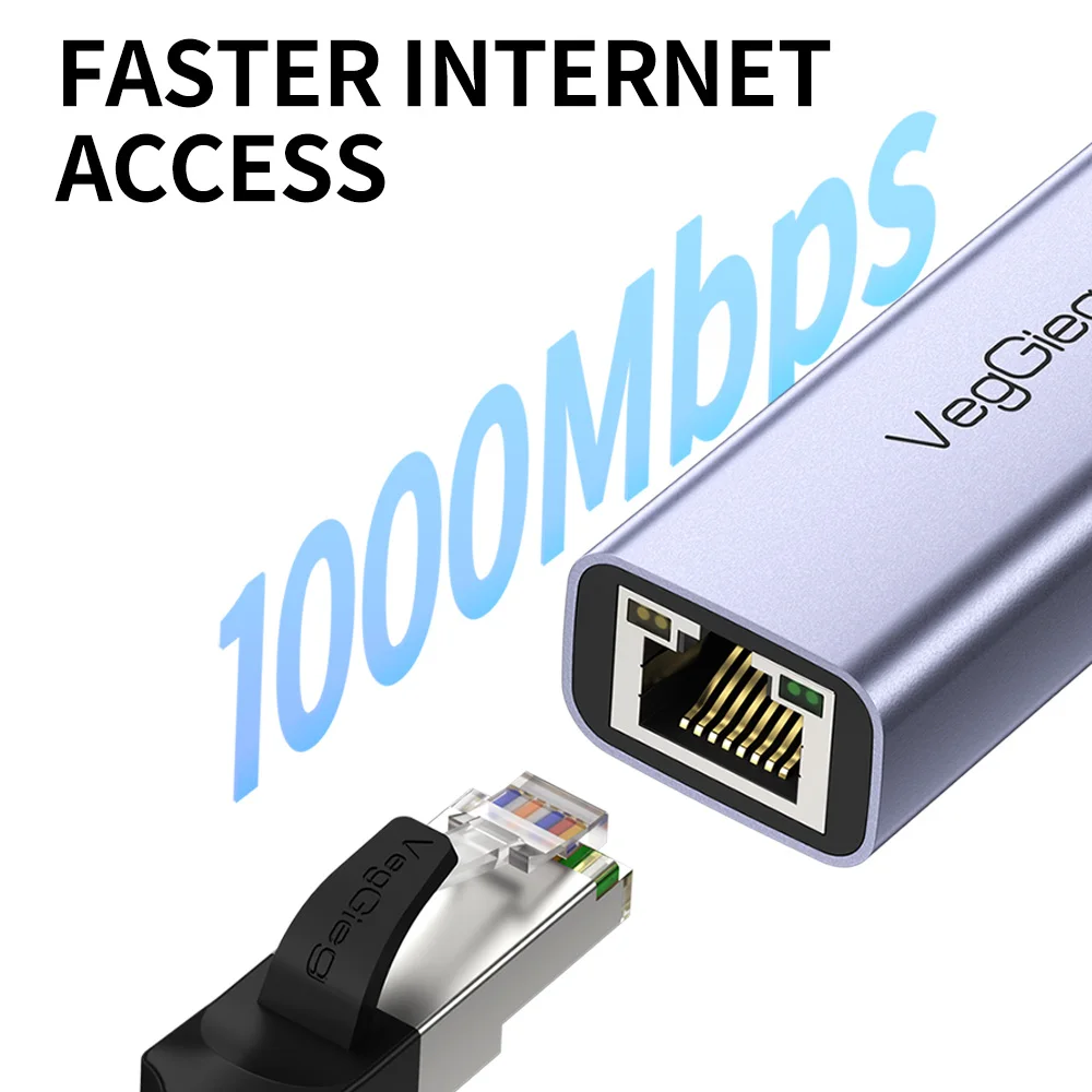 VegGieg USB 유형 C 기가비트 이더넷 어댑터 1000Mbps /100Mbps RJ45 노트북 스위치 폰용 유선 네트워크 카드 LAN 변환기