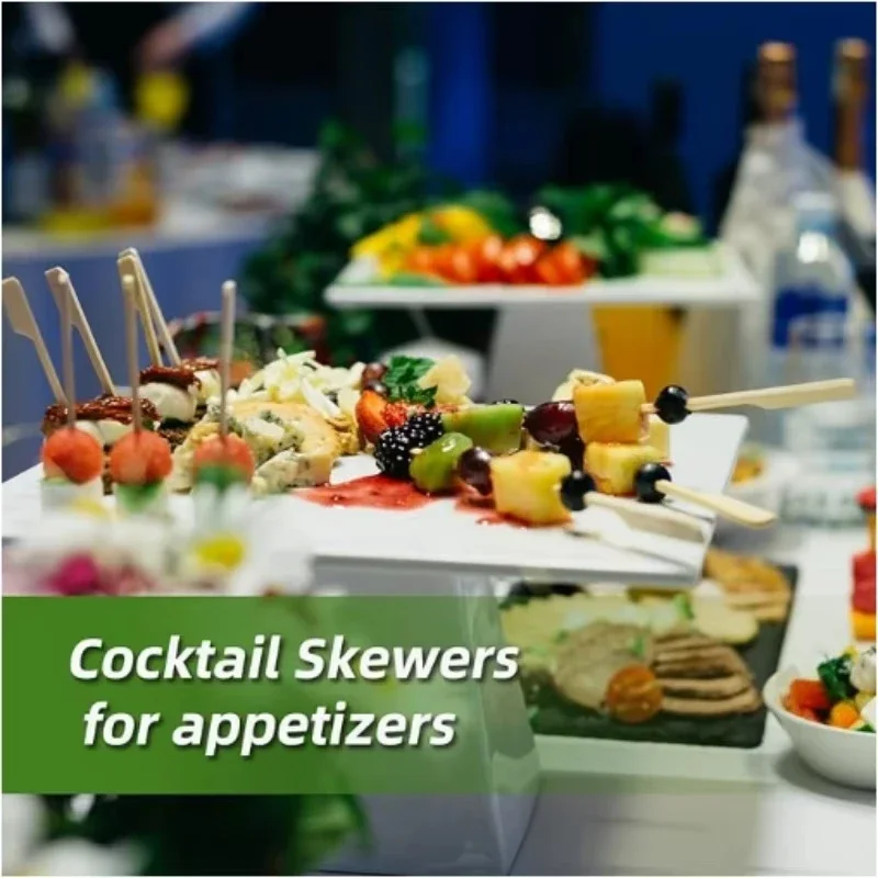100pcs Wooden BBQ Skewers Hamburger Garnish Bamboo Sticks Sandwich Fruit Cooking Tools Party Drinks Disposable Accessories