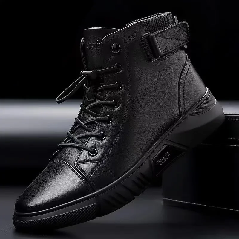 

Men's Motorcycle Boots Comfortable Platform Boots Men‘s’ Outdoor High Top Leather Boots Fashion Comfortable Waterproof Men Shoes