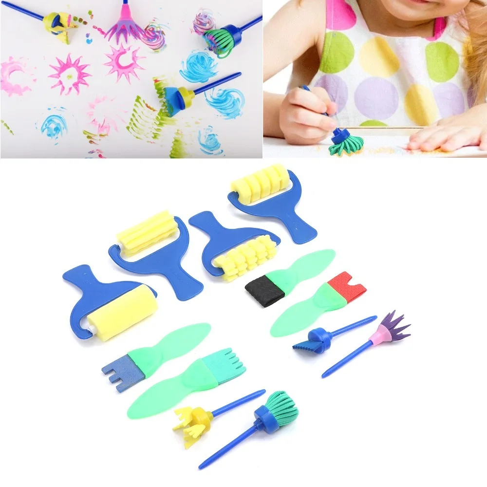 12PCS EVA 폼으로 만든 페인팅 스폰지 브러쉬 부드러운 질감 멀티 패턴 모듬 DIY 드로잉 도구 롤러 및 스탬프 콤보