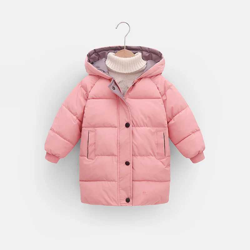 

2-10Y Kids Down Long Outerwear Winter Cotton-Padded Clothes Teen Boys Girls Thicken Warm Parka Coats Big Children Hooded Jackets