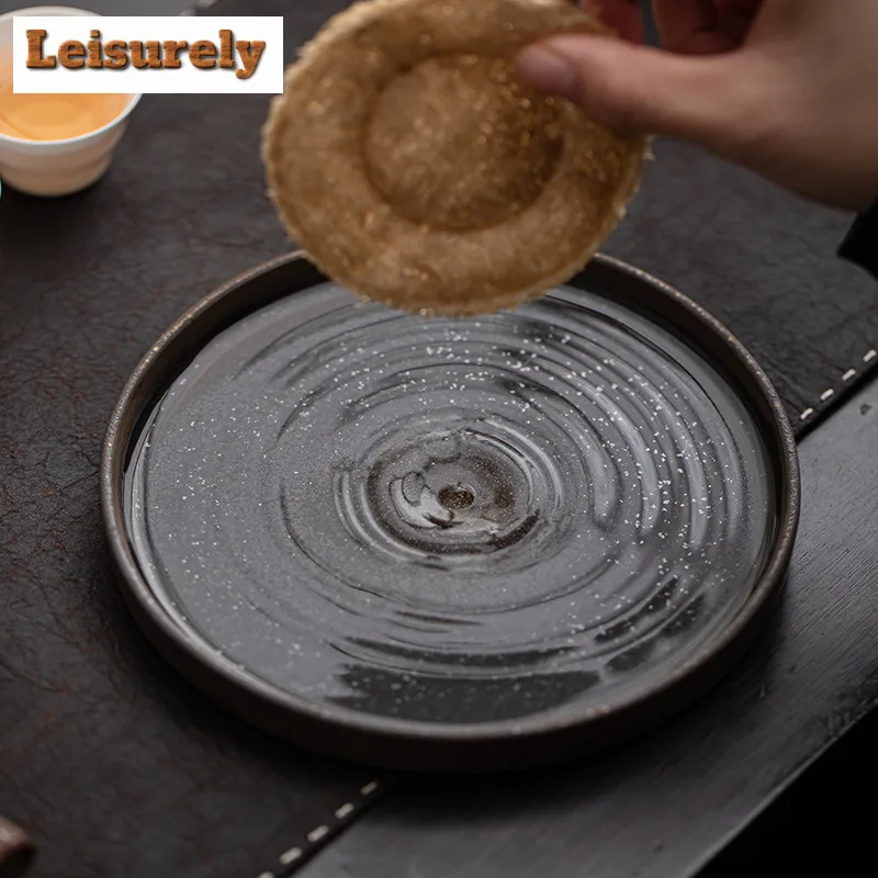 Coarse Pottery Antique Round Fruit Dishes Japanese Pastry Plate Appetizer Serving Platter Household Serving Tray Supplies Gift