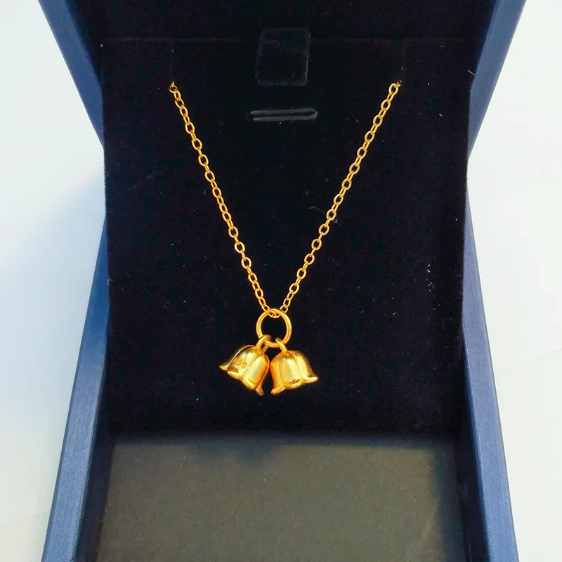 

24k Orginal Gold Color Lily of The Valley Flowers Necklace for Women Neckalces Chain Valentine's Day Wedding Engagement Jewelry