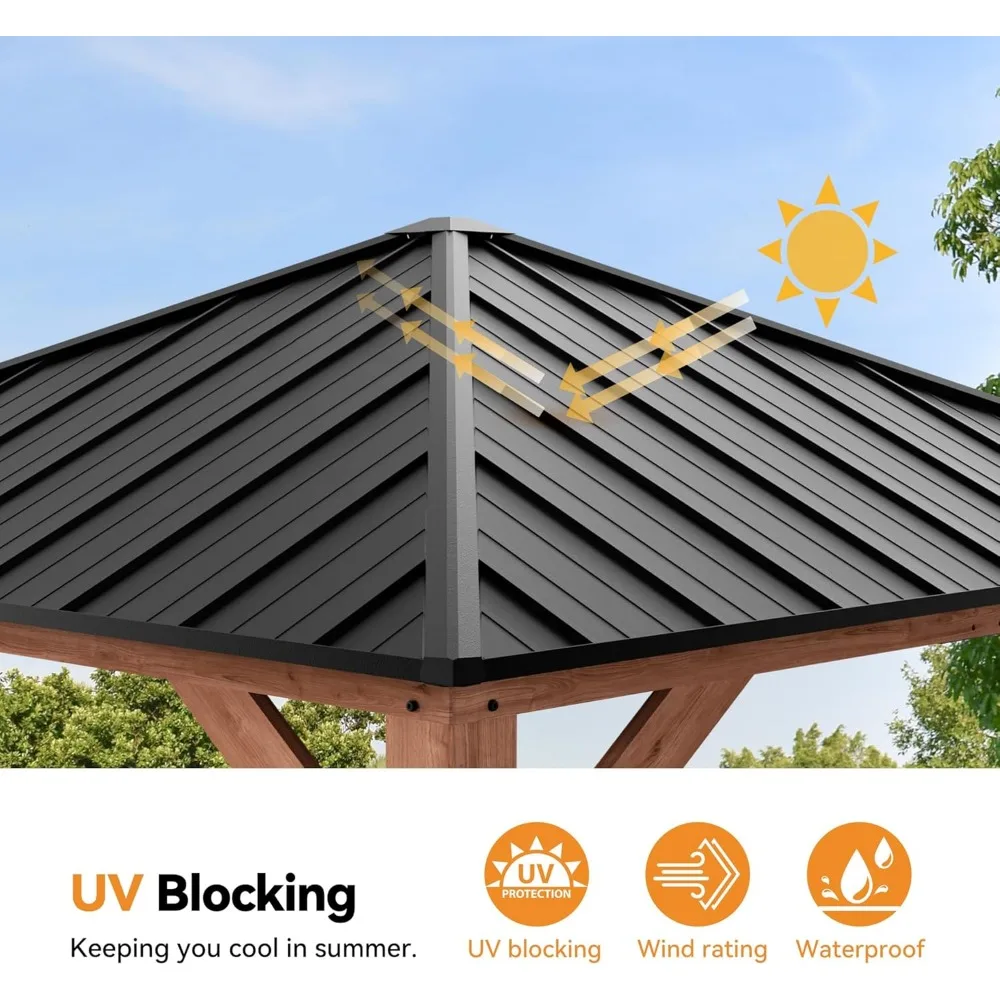 Modern shade tranquil wooded terrace 10' x 10', permanent hardtop BBQ terrace, cedar-framed garden, wooden gazebo in backyard