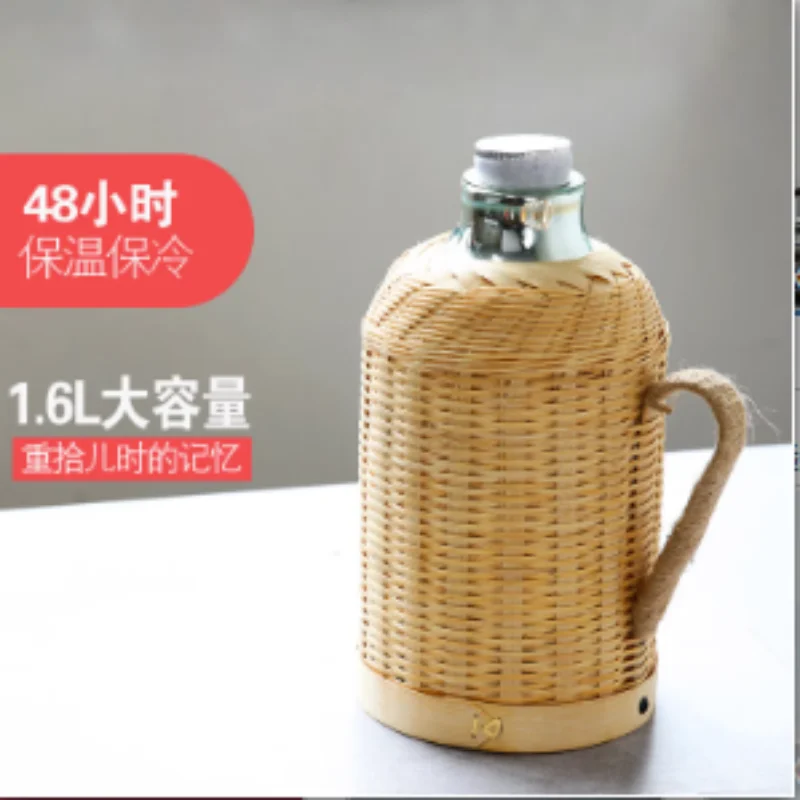 

Hot Water Bottle Handmade Bamboo Woven Traditional Cork Hot Kettle Tea Room Office Thermos Bottle Glass Inner Bladder Kettle