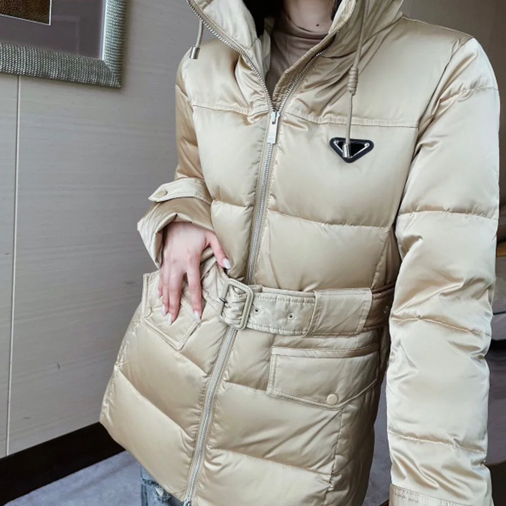 

Women Coat Thick Autumn/Winter New Pure Down 90 Duck Belt Hooded Mid Length Down Coat Classic Outerwear Clothing