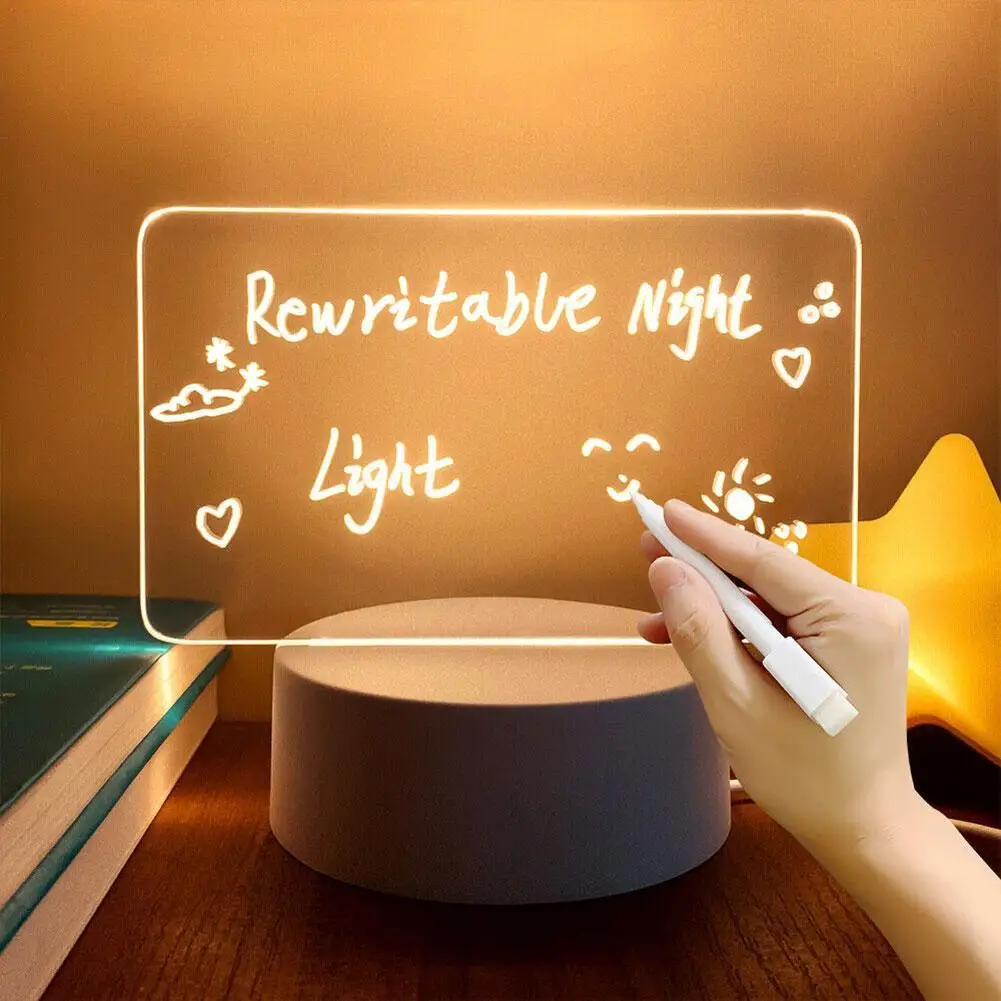 

Transparent Luminous LED Night Lights USB Luminous Acrylic Night Light Erasable Write Message Board Calendar Desktop Ornaments
