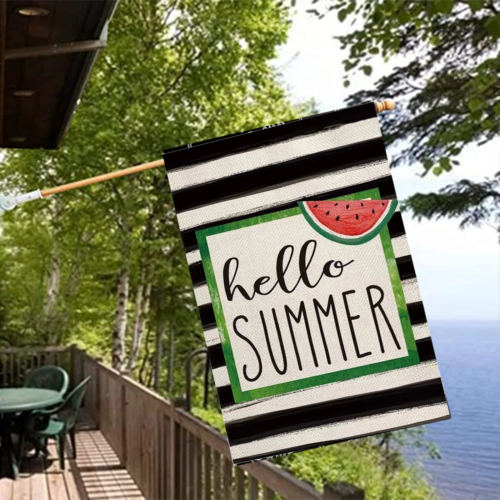 

Hello Summer Garden Flag 12×18 Inch Double Sided for Outside Floral Watermelon Welcome Small Burlap Seasonal Yard Flag