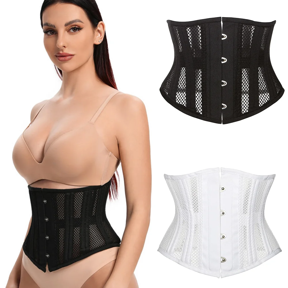 

Mesh Breathable Underbust Corset for Women Tummy Control Steel Boned Short Torso Bustier Bodysuit Waist Cincher Slimming Corset