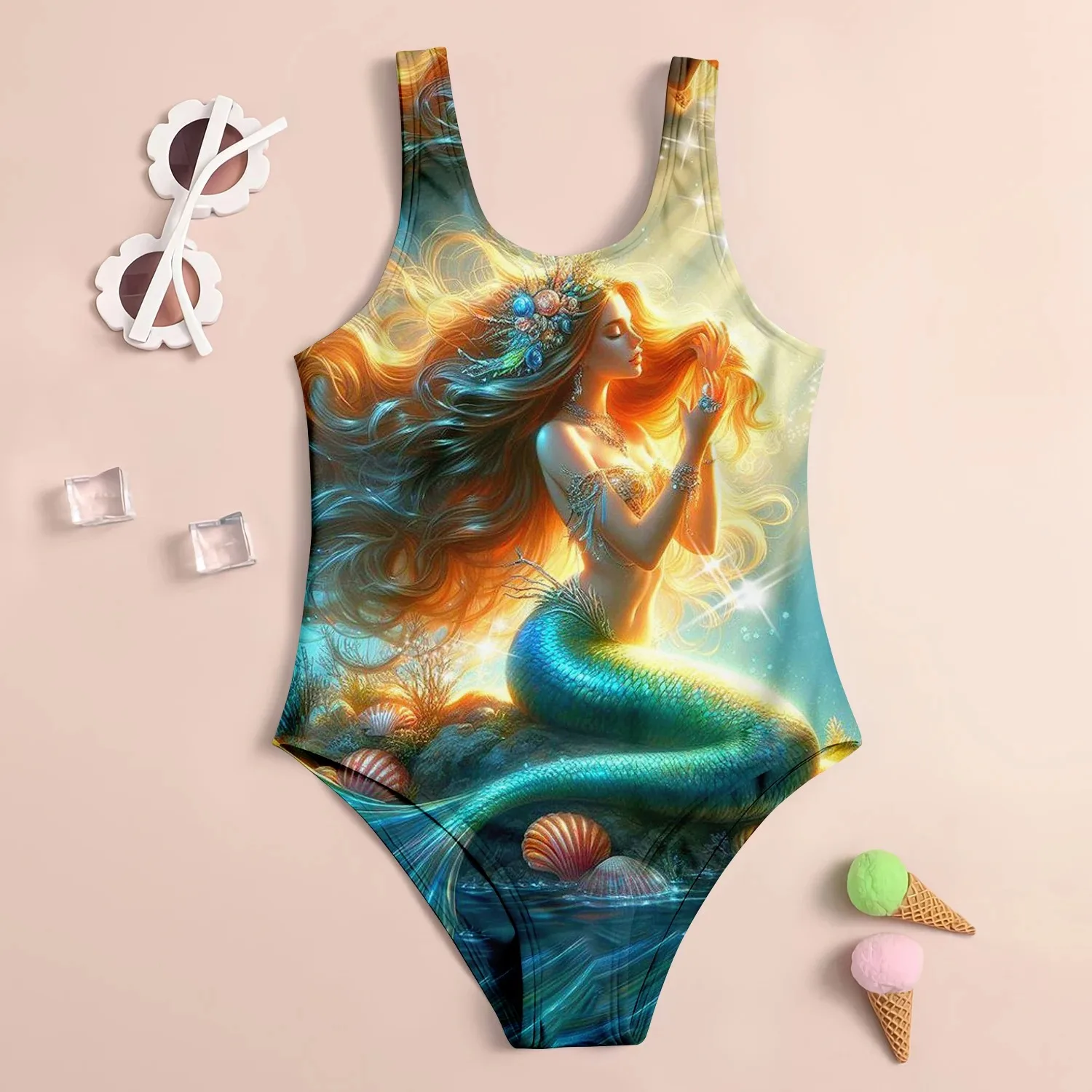 Summer Children's Swimsuit Cartoon Mermaid 3d Print Miniso Cute Girl Swimsuit Beach Children's Clothing Vacation Baby Swimsuit 6