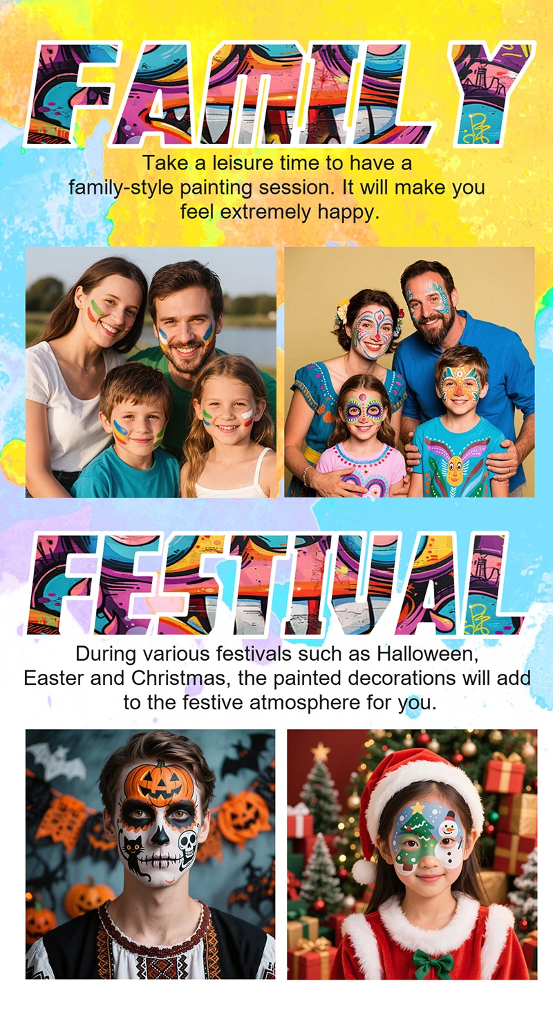 Description Picture 5 of itemRainbow Face Paint Palette Children Face Painting Water-soluble Pigment White Facial Body Paint Theatrical Artistic Makeup Plate