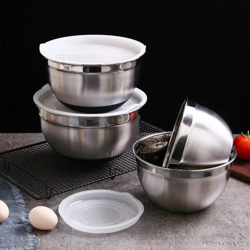 Description Picture 2 of itemStainless Steel Salad Mixing Bowl with Lid Fruit Vegetable Dough Basin Egg Beater Bowls Food Container Kitchen Utensil