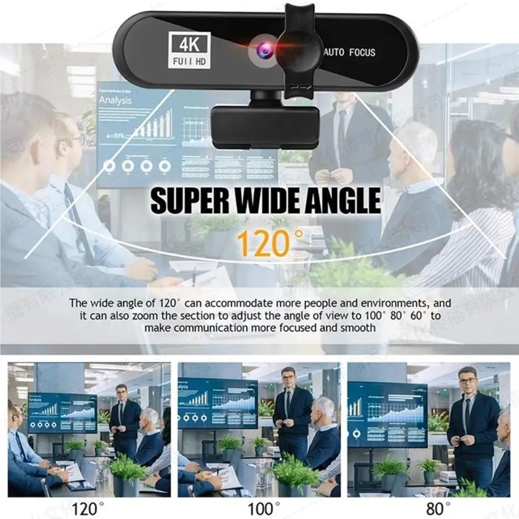 웹캠 카메라 마이크, 컴퓨터 데스크탑, 사무실 비디오, 자동 초점, 4K