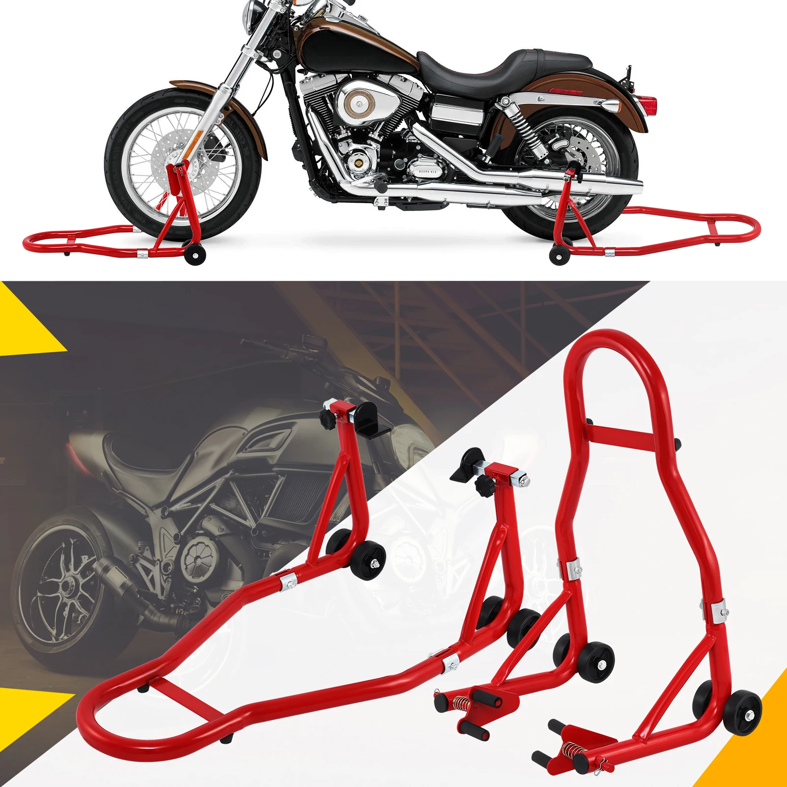 Honhill Full Set Motorcycle Front Wheel And Rear Wheel Support Stand