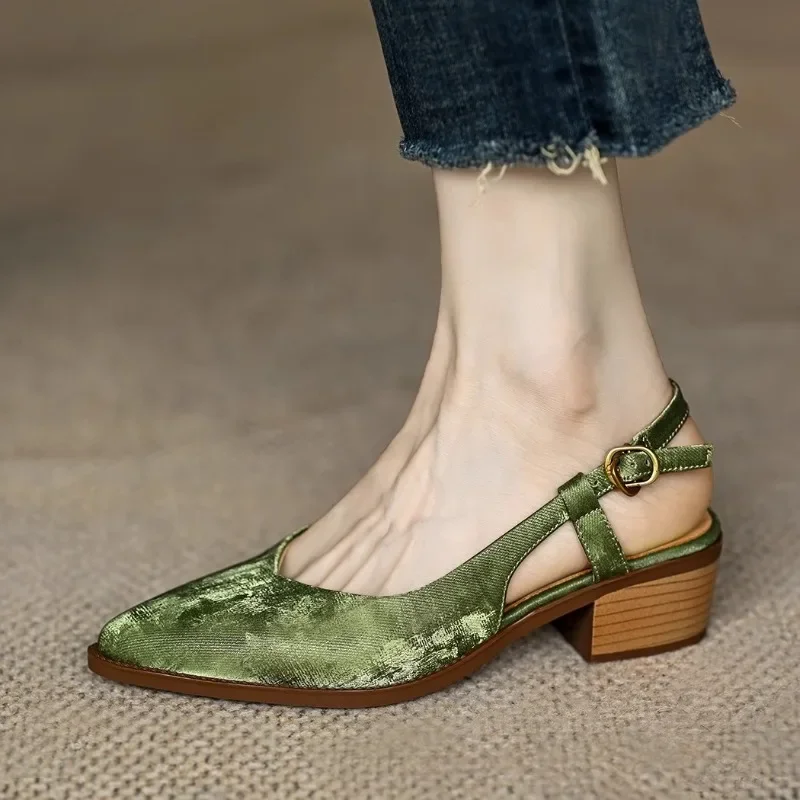 High Heels Leather Pumps for Women Slingbacks Spring Summer Sandals Fashion Shoes Woman High Heels Comfort Pumps Sandals