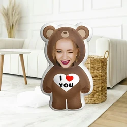 Personalized Photo Bear Pillow - I Love You Plush Gift for Loved Ones, Soft and Comfortable (Customization)