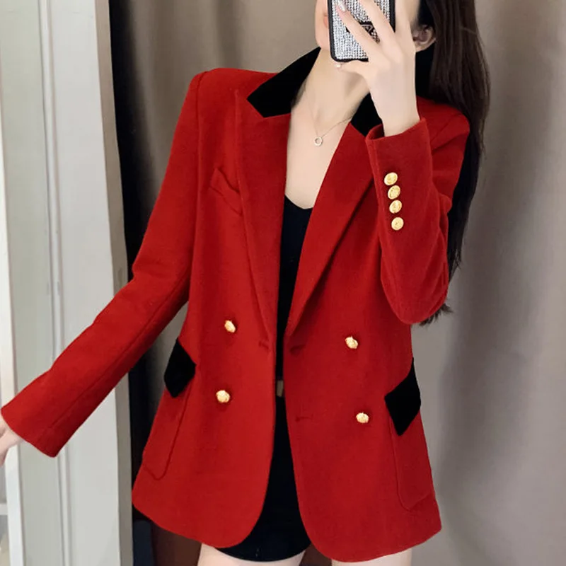Fashion Lapel Button Spliced Loose Korean Blazer Women's Clothing 2023 Autumn New Casual Tops All-match Office Lady Blazers