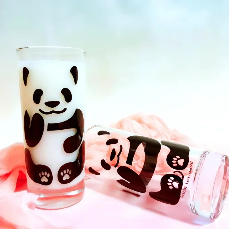 China Panda Glass Creative Tea Bottle Single Transparent Coffee Cup Juice Panda Breakfast Milk Cup Glassware for Drinking