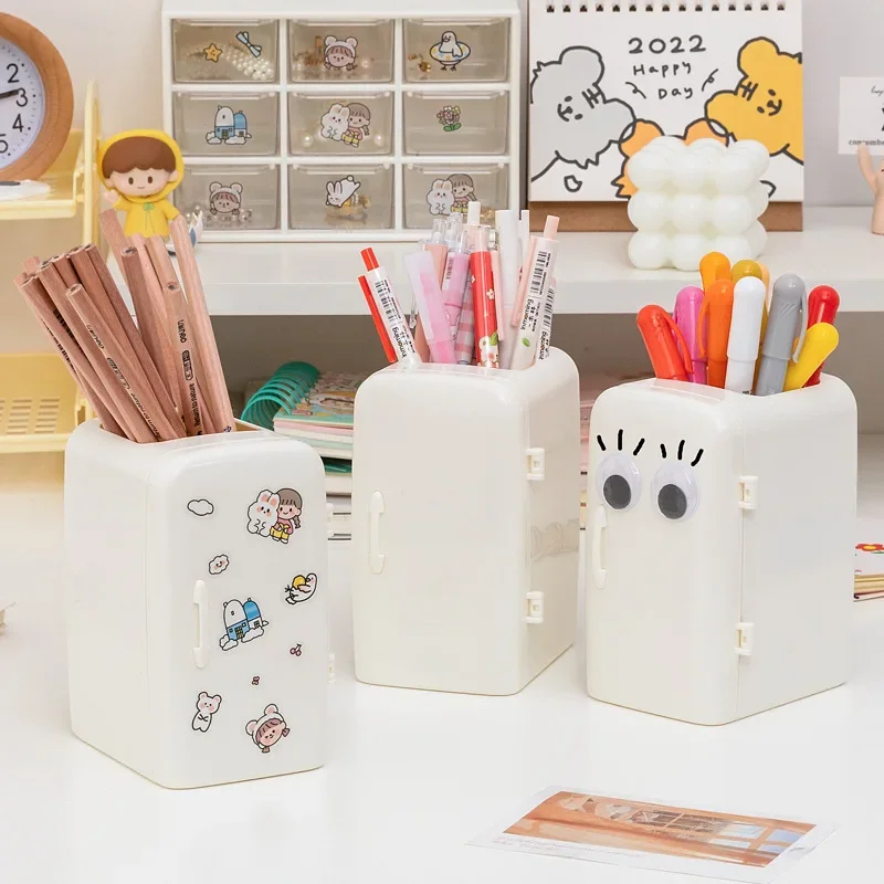 Cute Cartoon pen container Creative Storage Refrigerator Shape Desk Organizer Ornament Student Office Desktop Pen Holder for Desk