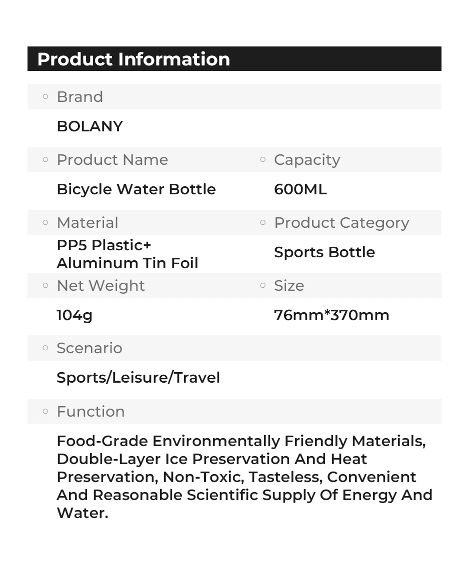 Description Picture 4 of itemBolany Bicycle Water Bottle 600ml Light Mountain Bottle PP5 Heat - And Ice-protected Outdoor Sports Cup Cycling Equipment