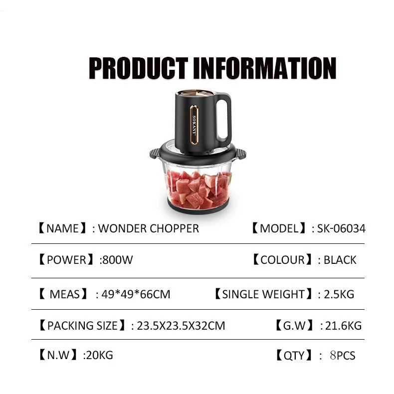 Electric Grinder Home 3L Glass Bowl Vegetable Chopper Meat Mincer Stirring Machine Maker Blender Large Capacity Kitchen Utensils 4