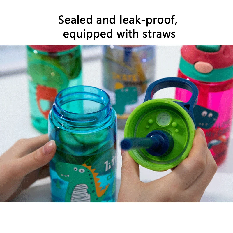 480ml Kids School Water Bottle With Funny Straw Toddler Leak Proof