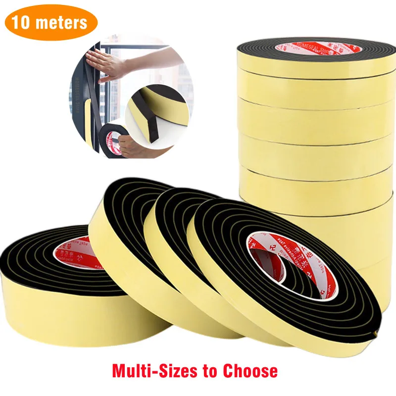 EVA black foam sponge rubber strip tape 10M Thicken Strong Adhesive Waterproof Window Door Seal Strip Car Weather Stripping