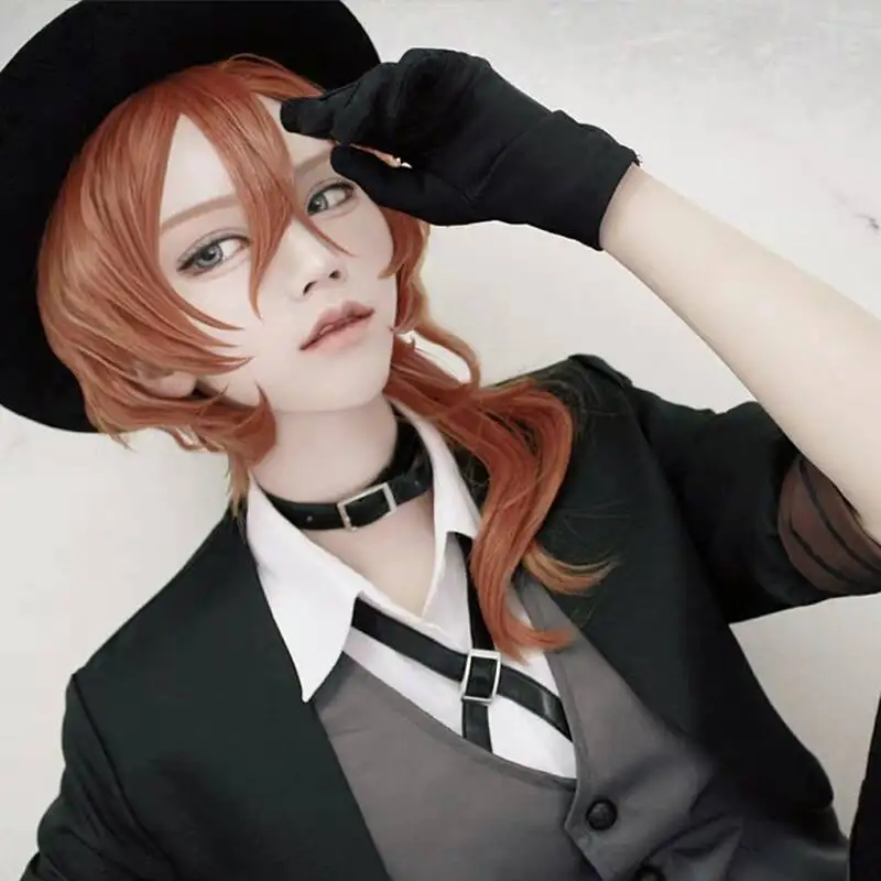 Anime Bungo Stray Dogs Chuya Nakahara Chuuya Cosplay Wig Heat Resistant Synthetic Hair Wigs + Wig Headwear cosplay hats,anime hair accessories