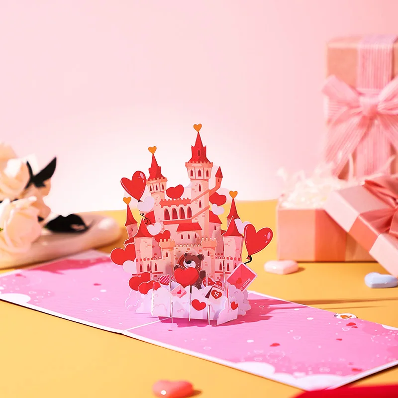 Greeting Cards Valentine's Day 3D Greeting Card Love Bear Rose Pop Up Card for Girlfriend Boyfriend