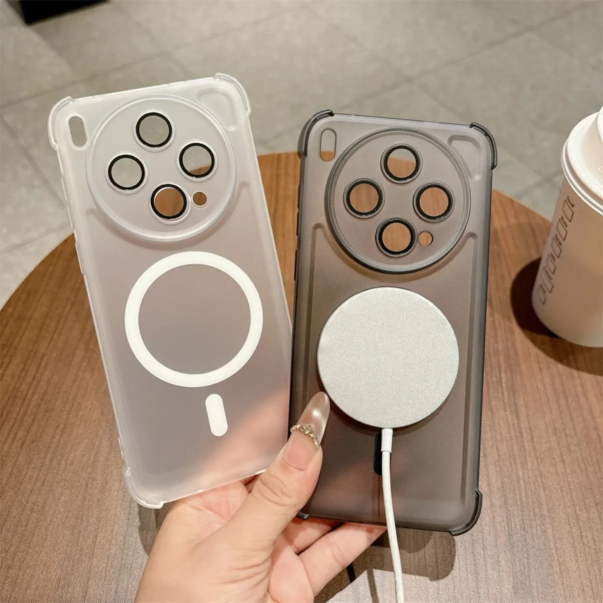 Matte Frosted Shockproof Magnetic Phone Case with Lens Protector