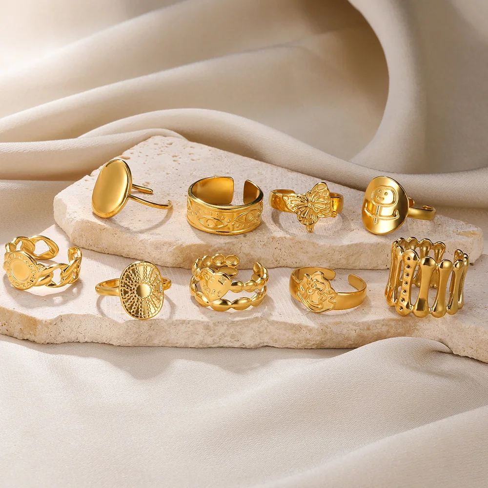 Feder Anillos Mujer Edelstahl Ringe Für Frauen Gold Farbe Bague Finger Ringe Devil'S Eye Anel Herz Schmuck Neue In Ring – Detail 38