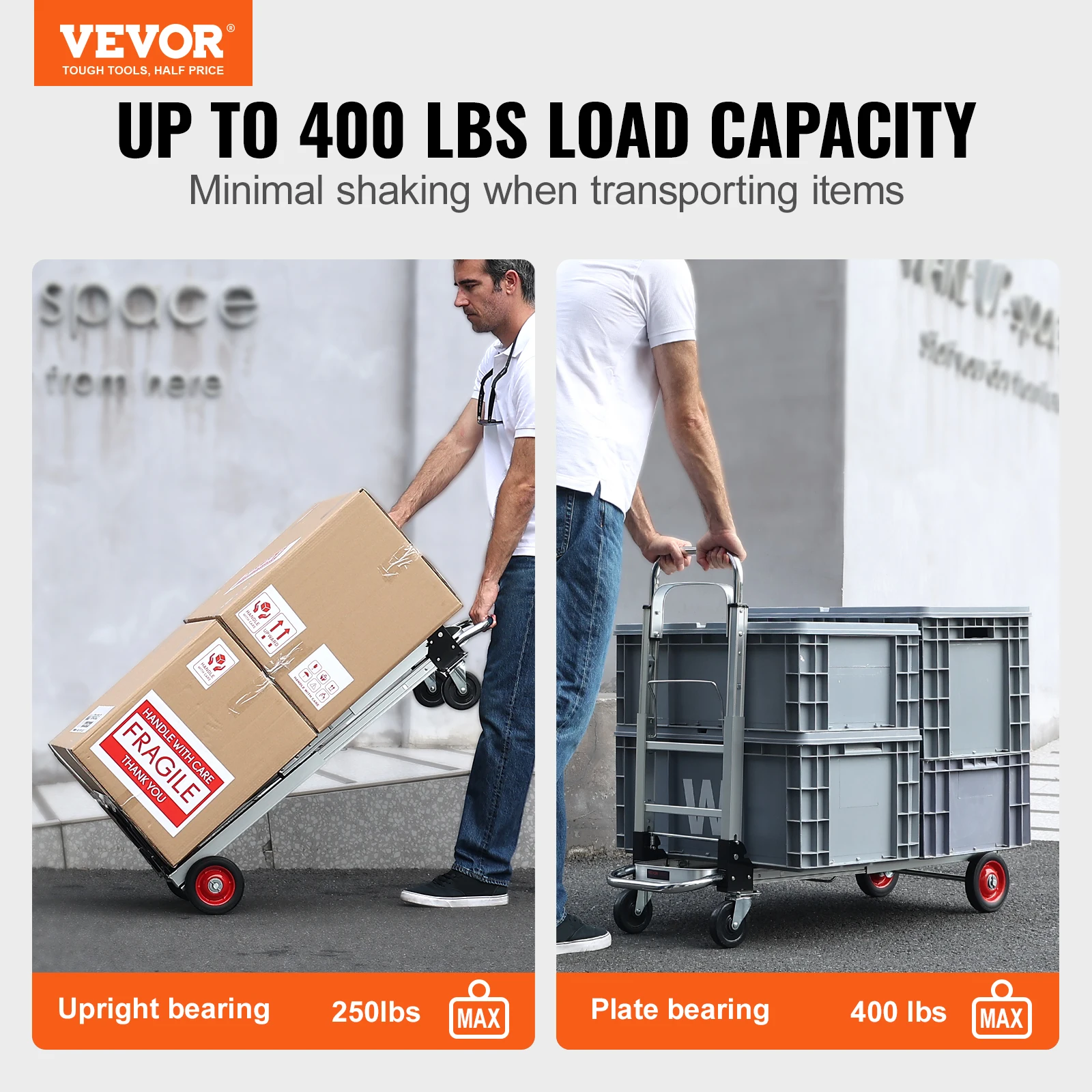 VEVOR Folding Hand Truck Aluminum Heavy Duty Industrial Collapsible Dolly Cart for Transport and Moving in Warehouse Supermarket, folding hand truck