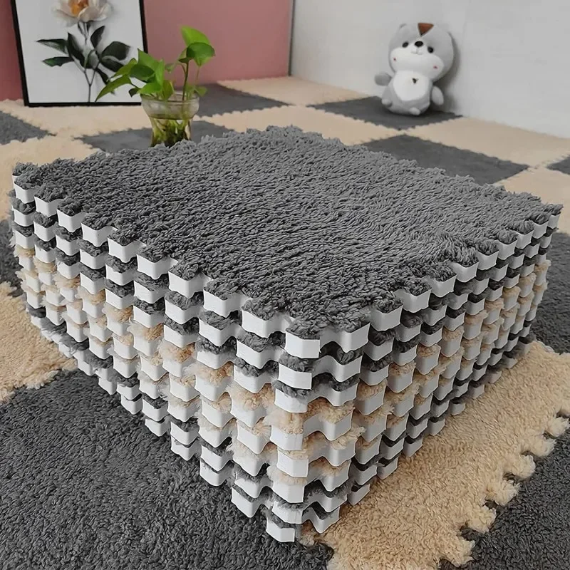 Children's Plush Puzzle Foam Floor Mat Fluffy Square Carpet Mat Furry Area Carpet Of Room Floor Game 10/20/30 Pieces
