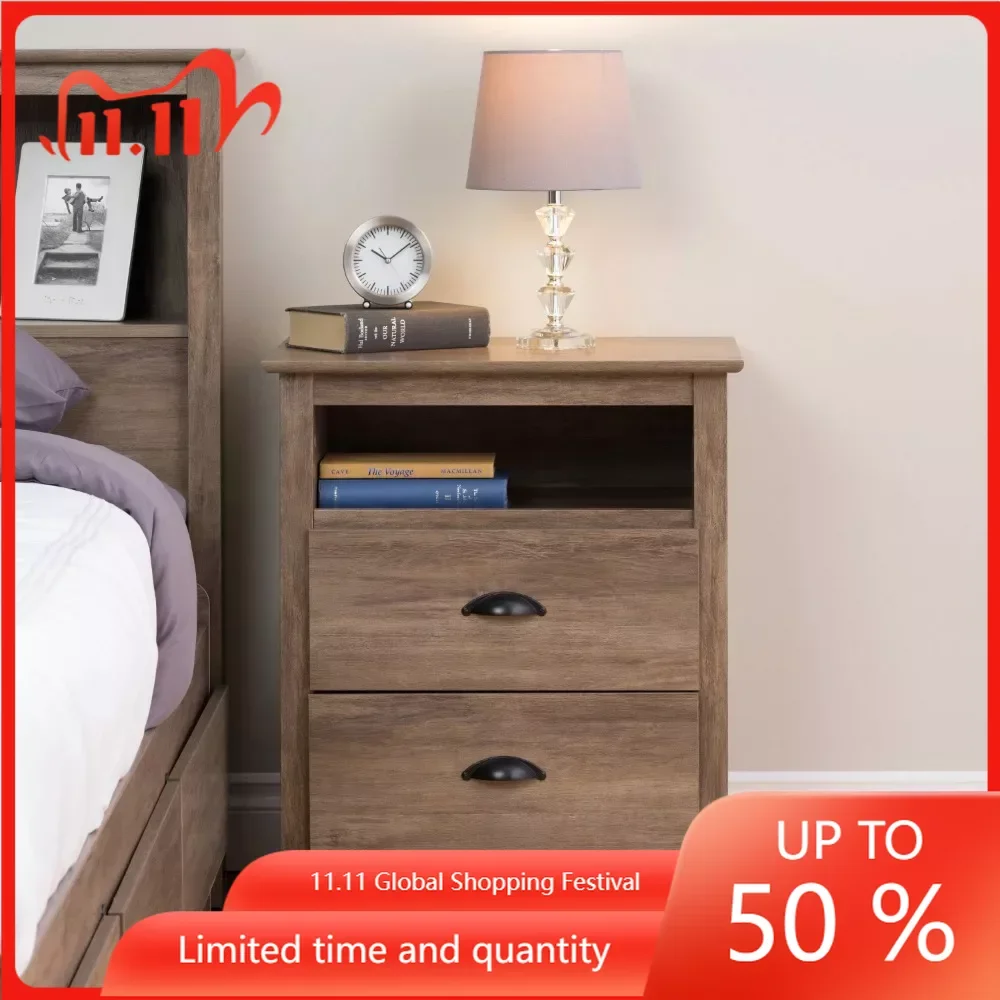 

Sonoma 2 Drawer Tall Bedroom Nightstand With Open Shelf Small Table Drifted Gray Night Stand for Bedroom Chest of Drawers Mobile