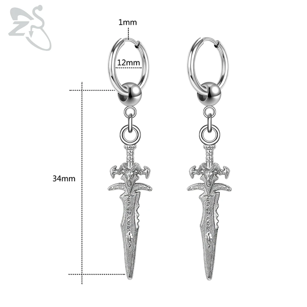 Orecchini Gotici A Spada In Acciaio Inox - 18 G, Chiusura A Vite, Ipoallergenici, Unisex - Colori: Nero, Oro, Argento, Arcobaleno