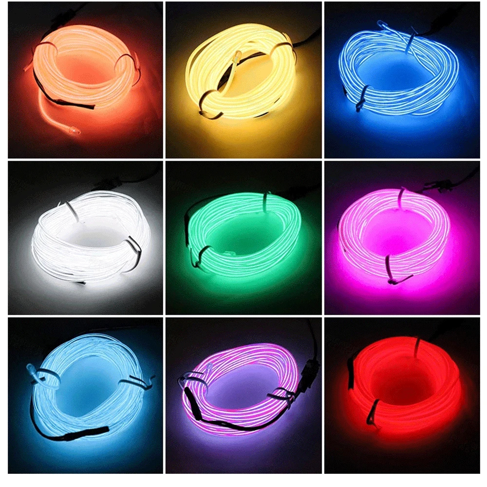 EL Wire 5/4/3/2/1Color 1M Illuminated Lights with Neon Lights DIY Combination Multicolor Lights AA Batteries USB Prom LED Strips