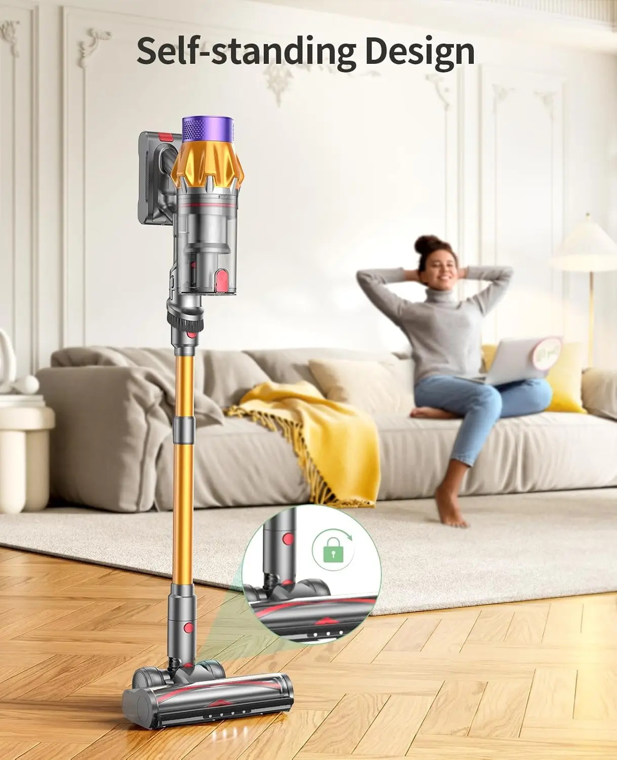 Vacuum Cleaner, 550W 45KPA 60Mins Cordless Stick Vacuum Cleaner With Touch Screen, Wall Mount Charging, Self-Standing, Handheld 6