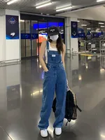 plus Size Women's High Waist Overalls Denim Utili Pants Straight Leg Spring Autumn New Sle Loose Slimming Versatile Onesie