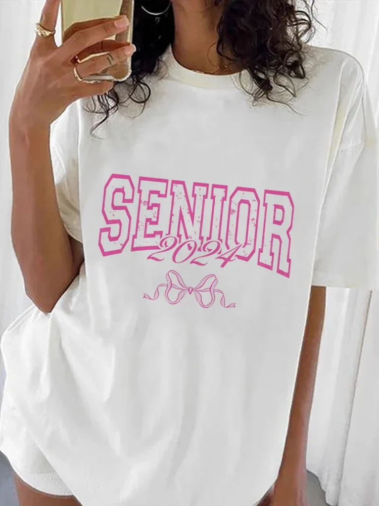 

Женская футболка с коротким рукавом, розовая футболка с принтом и бантом в стиле 90-х с короткими рукавами для отдыха и путешествий, базовая Милая футболка, лето