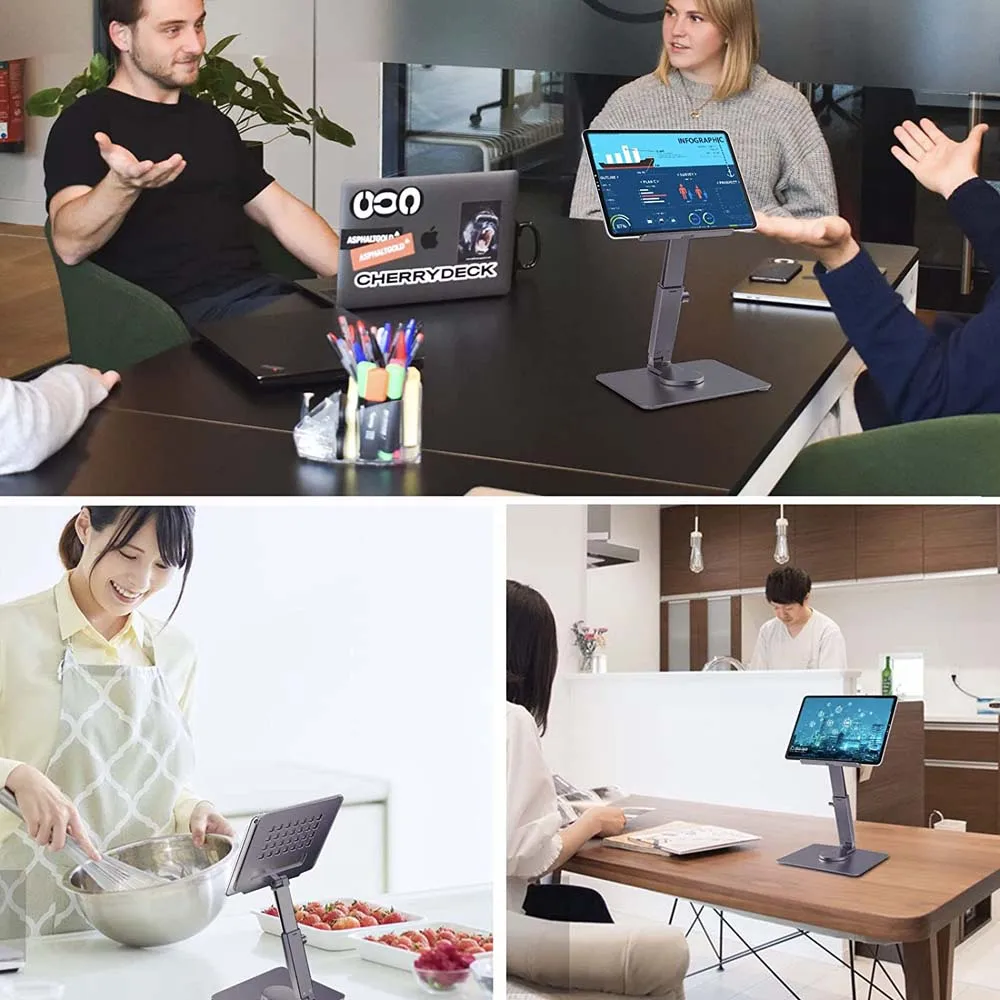 Tablet Stand Aluminum Desk Riser 360&deg; Rotation Multi-Angle Height Adjustable Foldable Holder Dock Xiaomi iPad Tablet Laptop
