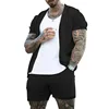 2025 Amazon Short-sleeved Shorts Suit for Men Cool Hole Cloth Lapel Cardigan Short-sleeved Suit for Men Summer Two-piece Set 3
