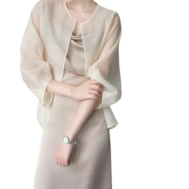 

2024 New Summer Rayon Sunscreen Shirts Nine Quarter Sleeve Lightweight Cardigan For Women Cozy Simplicity Coats Solid Outwear