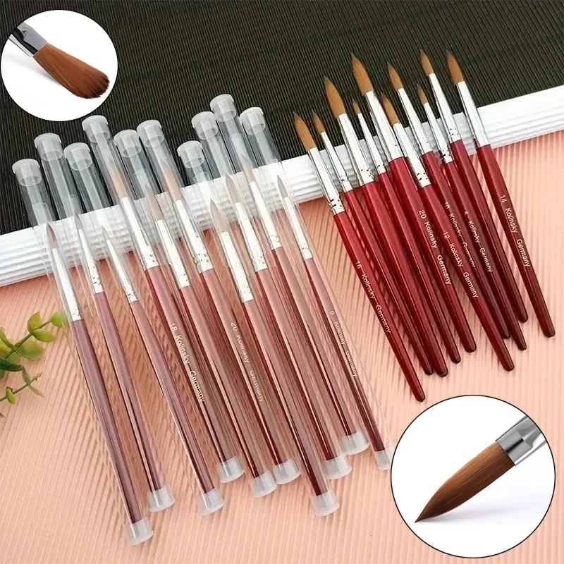 Description Picture 2 of itemKolinsky Acrylic Nail Art Brush Wooden Handle Round Shaped Nail Painting Brushes Size 8-24 for Nail Extension 3D Nails Carving