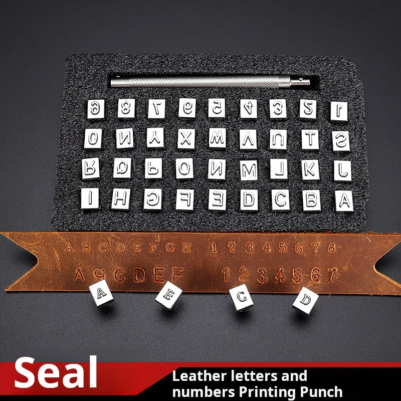 Molds 36 Stamps Handmade Leather Carving Vegetable Tanned Digital Printing Art English Letters Punch Tools Emboss Stamping Die