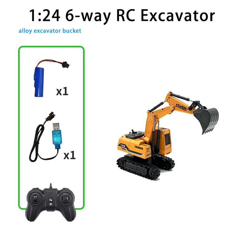 2.4G radio control 1: 24 6-way remote control excavator alloy excavator bucket 3-4-5-6-7-8-9 years old boys birthday new year Ch 3
