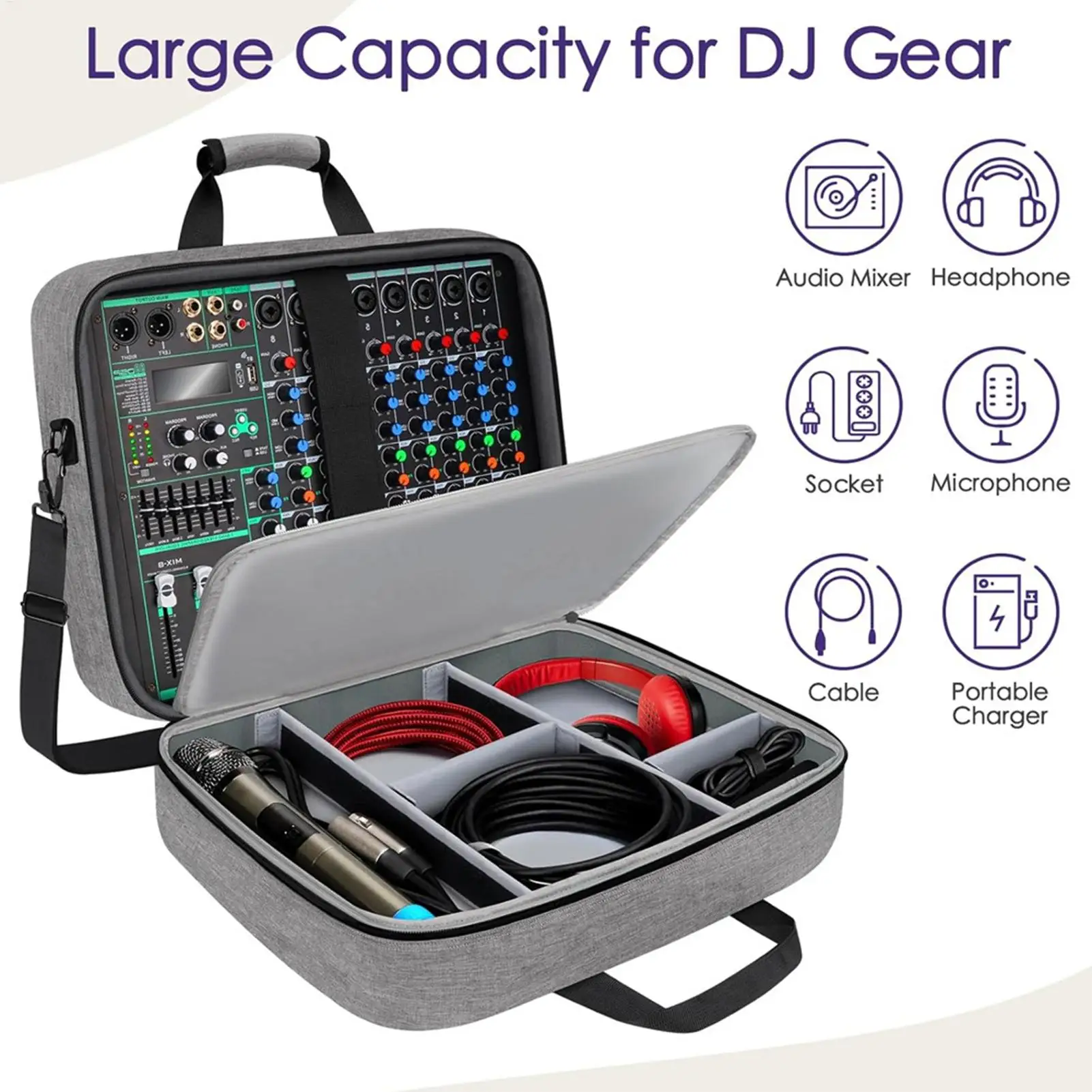 Audio Mixer Bag Recording Equipment Bag DJ Mixer Protective Compact Audio DJ Case with Adjustable Storage Sound