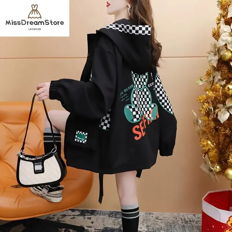 

Design inspired hooded work jacket for women's spring and autumn loose and lazy style, versatile and age reducing top